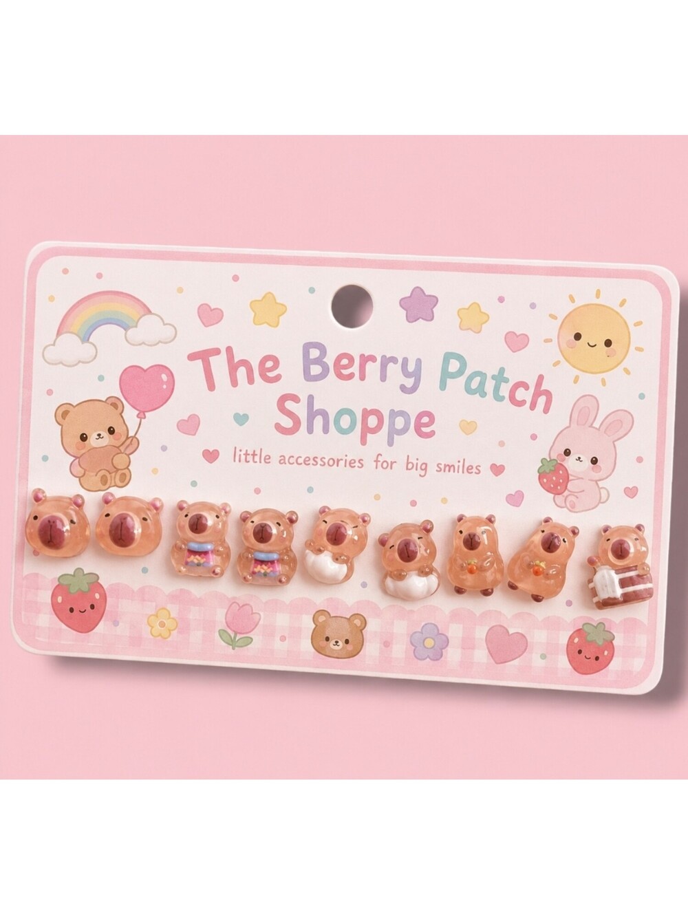Kawaii Cuddly Capybara 5 PK Hypoallergenic Earring Studs Fun Jewelry New